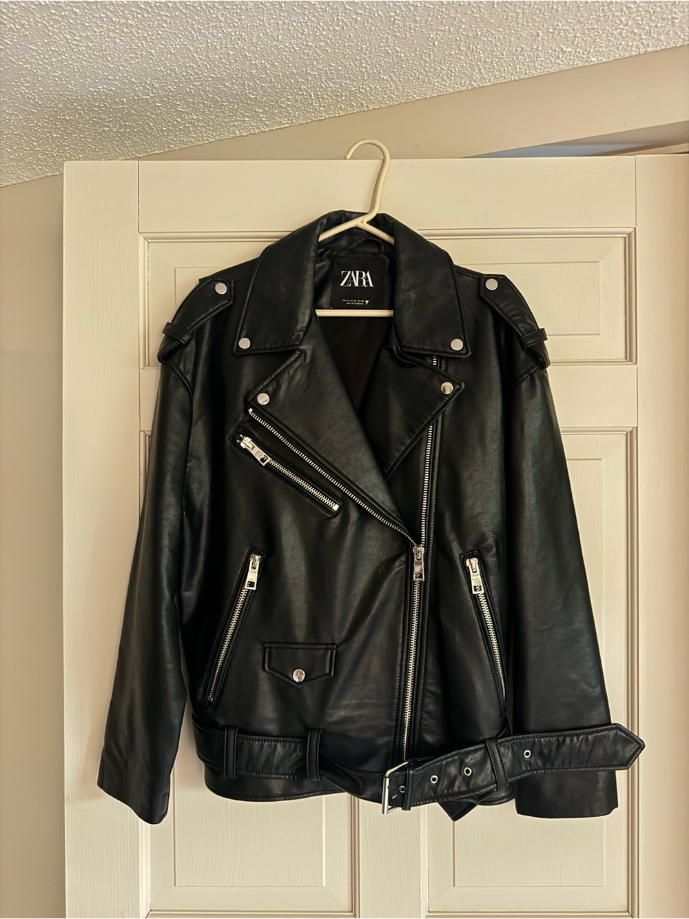 Zara Black Faux Leather Moto Jacket with Silver Hardware